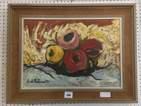 Still life oil of roses by E D Feutinia